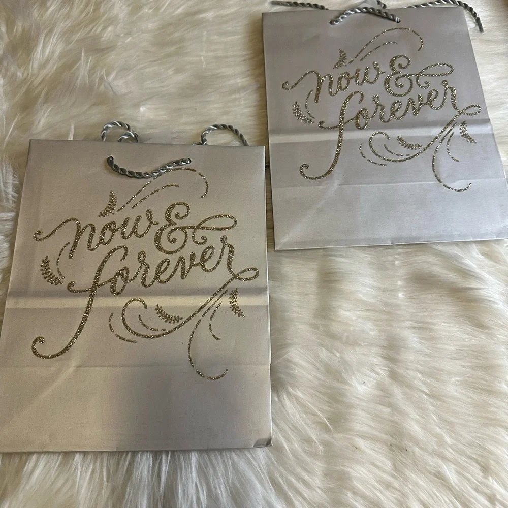 🩵5/$8 Elegant Silver Gift Bags with Gold Script